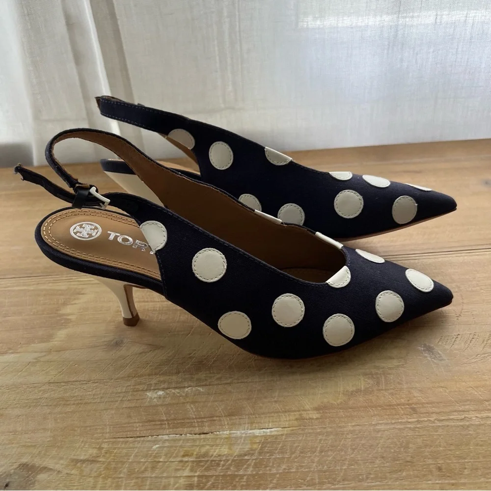 Tory Burch Spencer Slingback Pump in Navy Dot Size 6 - Picture 6 of 13